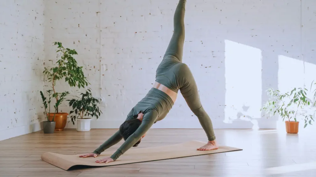 Person following a bodyweight exercise on a mat at home
