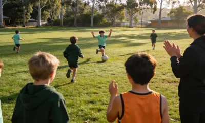 school children playing an inclusive PE game on an Australian oval